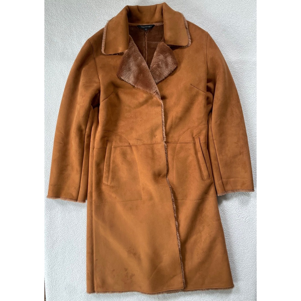 Baby Phat Women Small Trench Coat Brown Faux Suede Fur Lined Y2K Long Jacket